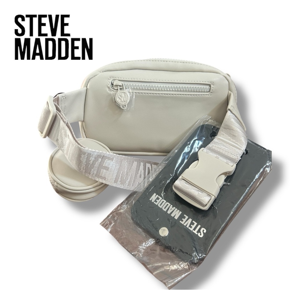 Steve Madden Beige Faux Leather Crossbody Purse + Coin Pouch